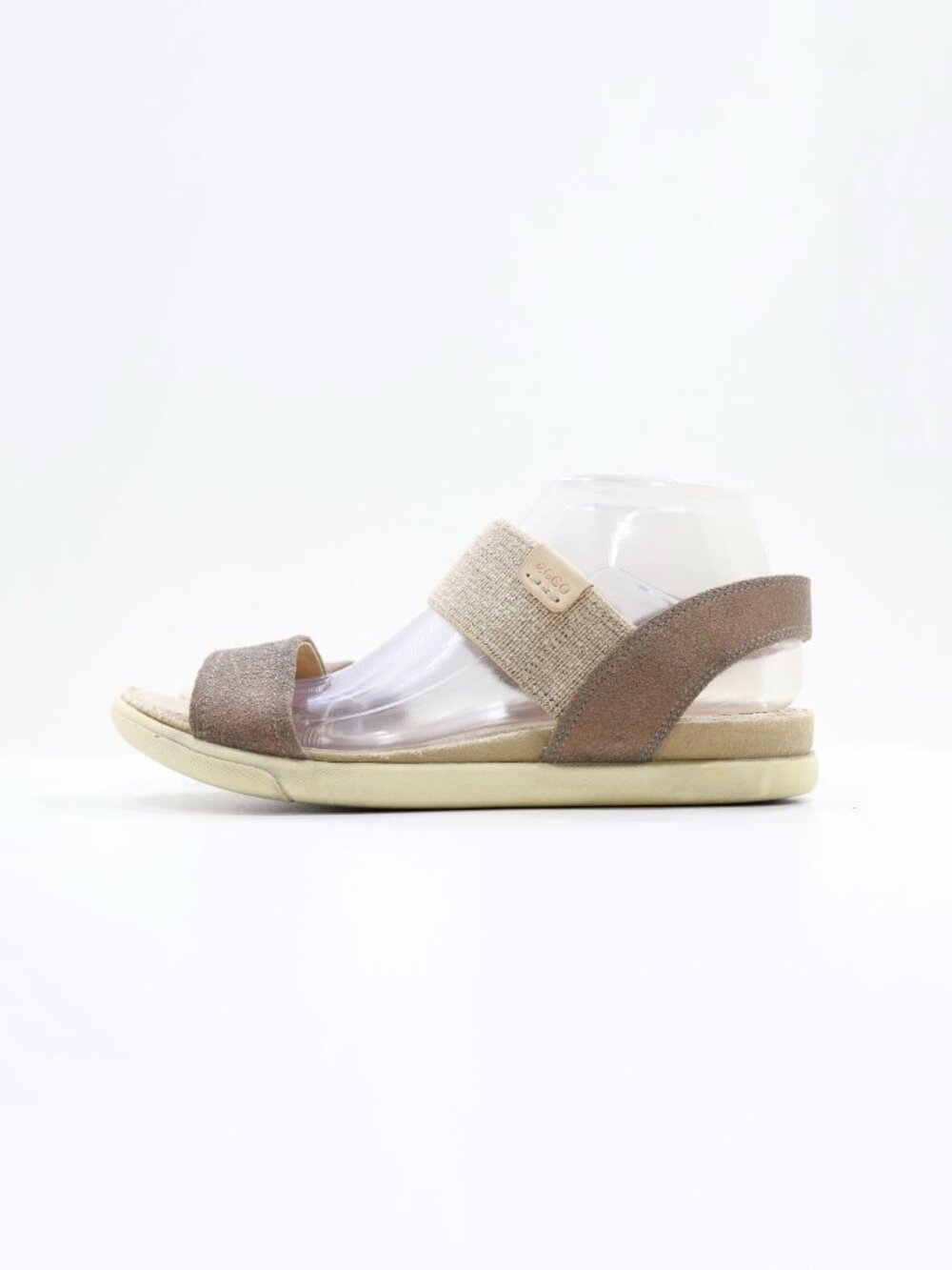 Ecco Damara Brown Leather Tan Elastic Lightweight Flat Sandals - 9/EU 40